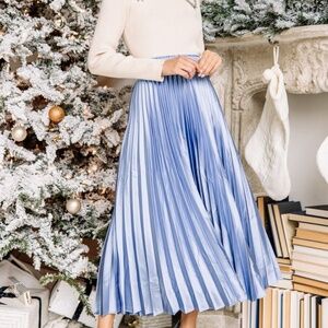 Light Blue Full Length Long Maxi Pleated Skirt